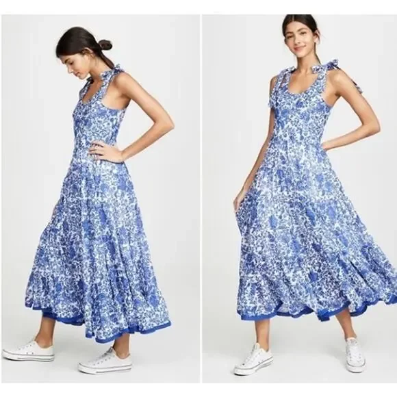 Free People Kikas Printed Maxi Dress in Floral Blue Combo Sz. XS - Picture 1 of 8